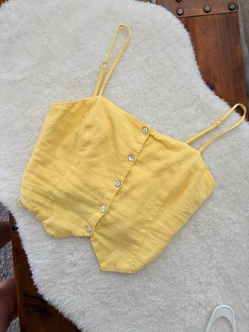 Nia, linen blend, Crop tank, butter yellow, size S